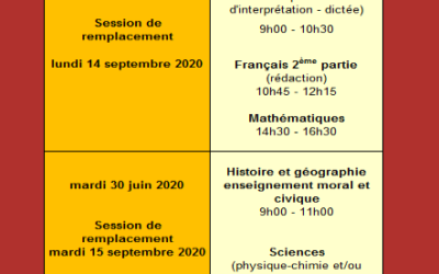 Dates du DNB Session de juin 2020