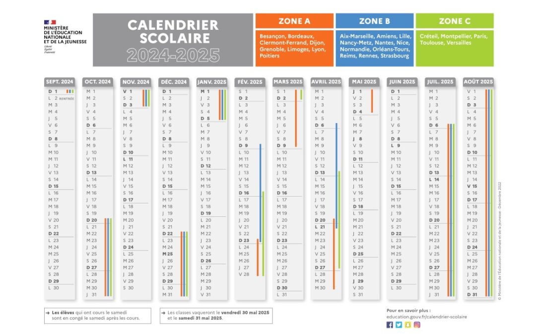 Calendrier scolaire 2024-2025